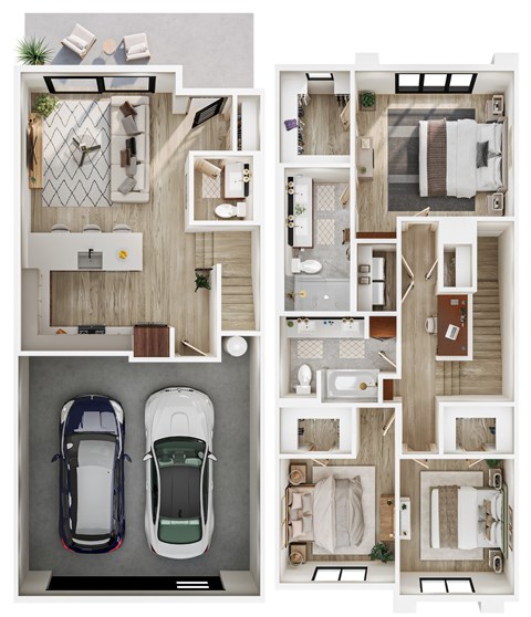 Floor plan for 3 beds, 2.5 baths, 1463 sqft